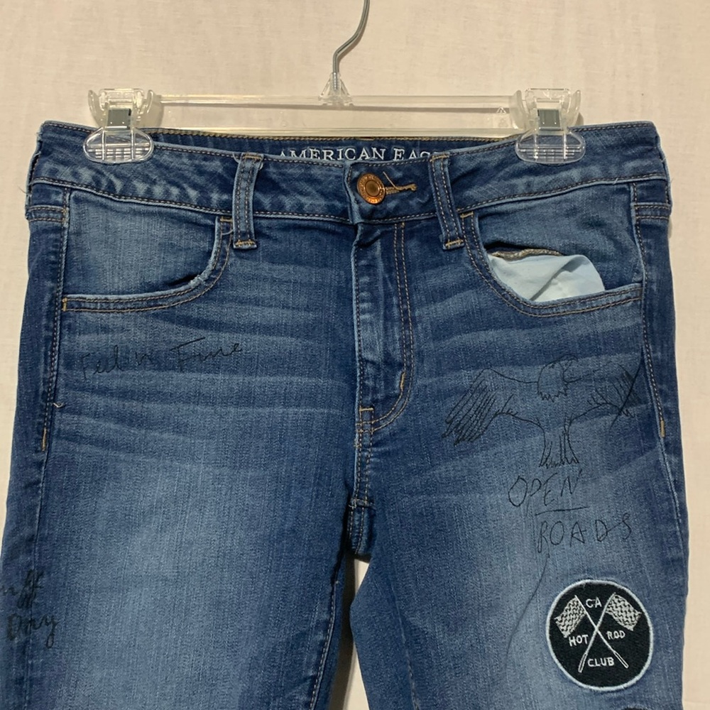 Women's Blue Distressed Jeans - Picture 2 of 8
